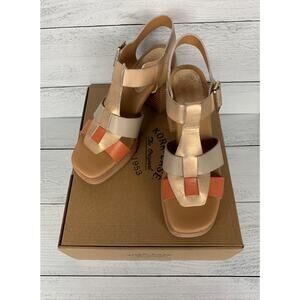 Kork-Ease Women's US 11 Macey Gold Leather Chunky Heels Sandals Shoes NEW In Box
